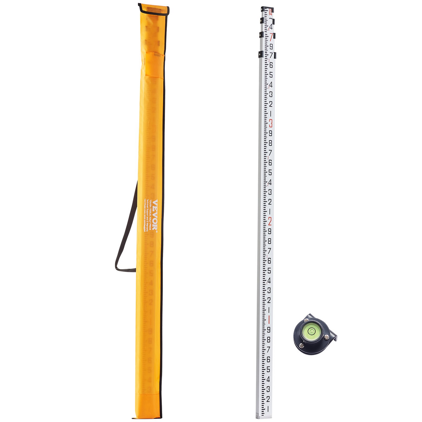 VEVOR 14-Feet Aluminum Grade Rod - 6 Sections Telescopic Measuring Rod with Double-Sided Scale & Bubble Level