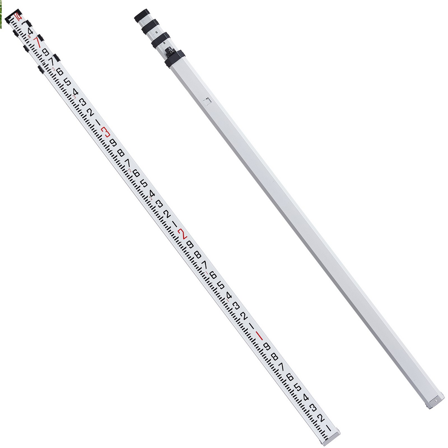 VEVOR 14-Feet Aluminum Grade Rod - 6 Sections Telescopic Measuring Rod with Double-Sided Scale & Bubble Level