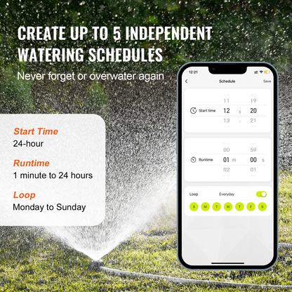 VEVOR WiFi Sprinkler Timer with Dual Outlets - Smart Control, Alexa & Google Assistant Compatible, IPX6 Waterproof, Brass Inlet for Yard Irrigation