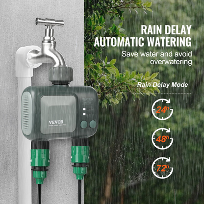 VEVOR WiFi Sprinkler Timer with Dual Outlets - Smart Control, Alexa & Google Assistant Compatible, IPX6 Waterproof, Brass Inlet for Yard Irrigation