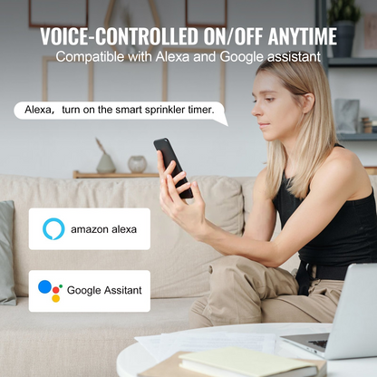 VEVOR WiFi Sprinkler Timer with Dual Outlets - Smart Control, Alexa & Google Assistant Compatible, IPX6 Waterproof, Brass Inlet for Yard Irrigation