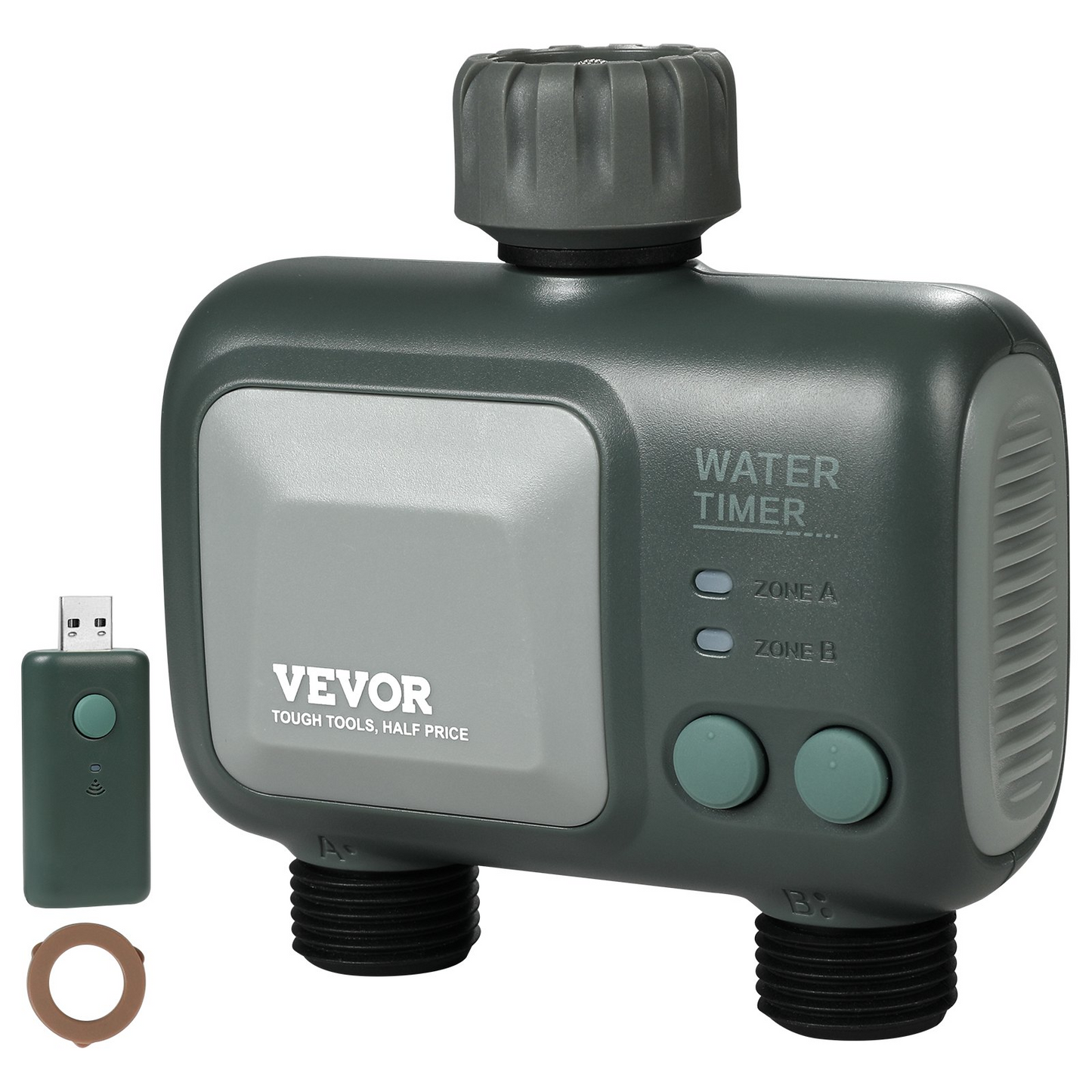 VEVOR WiFi Sprinkler Timer with Dual Outlets - Smart Control, Alexa & Google Assistant Compatible, IPX6 Waterproof, Brass Inlet for Yard Irrigation