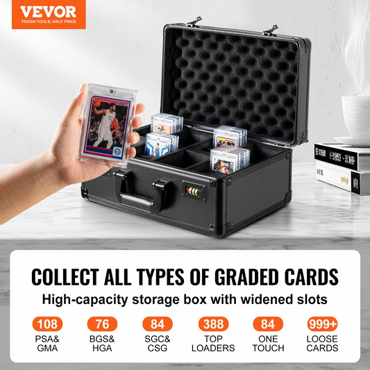 VEVOR 108 PSA Graded Card Storage Box - 4 Slots Sports Card Holder Case with Combination Lock