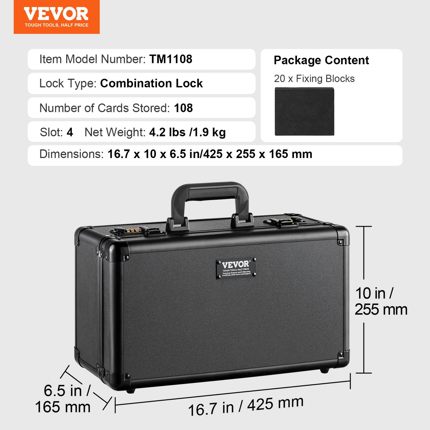 VEVOR 108 PSA Graded Card Storage Box - 4 Slots Sports Card Holder Case with Combination Lock