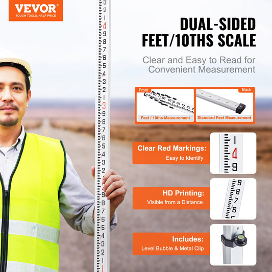 VEVOR 25-Foot Telescopic Measuring Rod, 6 Sections, High-Precision Leveling Rod with Carrying Bag