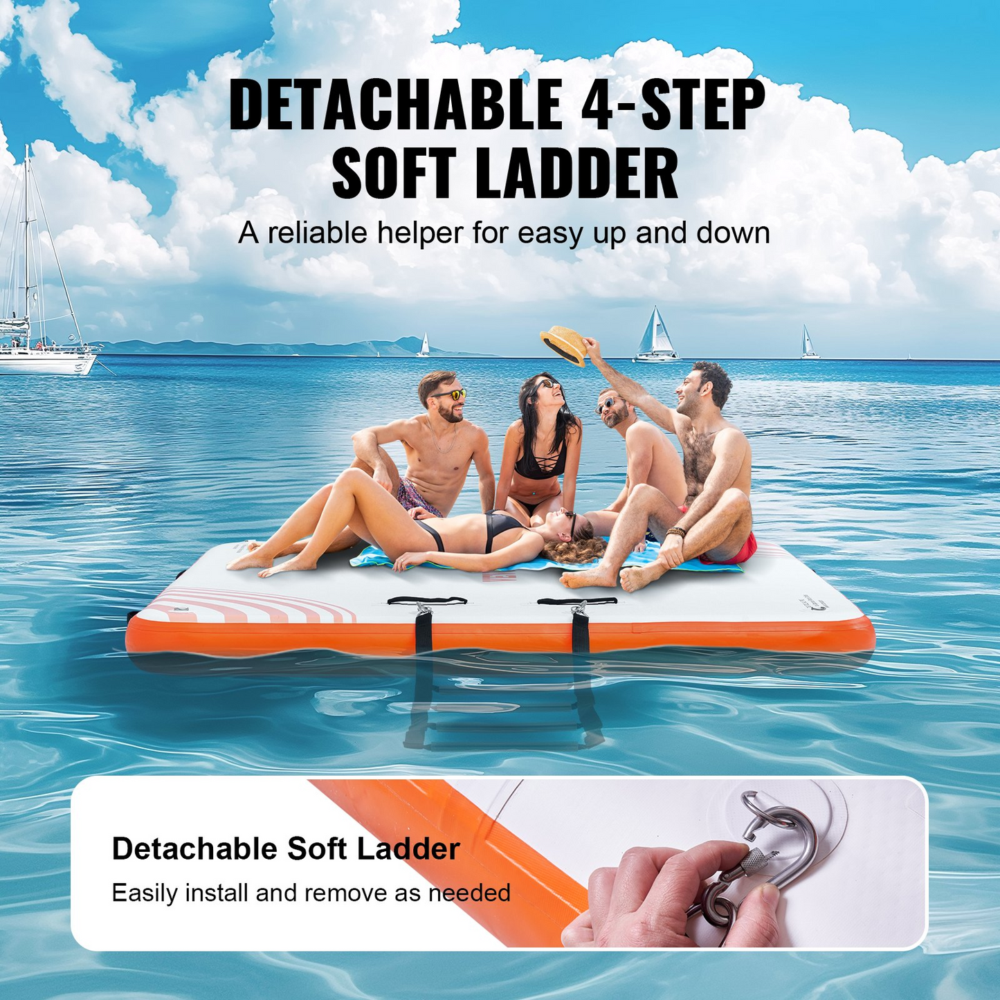 VEVOR Inflatable Floating Dock - 6x5FT Durable Non-Slip Water Mat with Detachable Ladder - Ideal for Pool, Beach, and Ocean Adventures