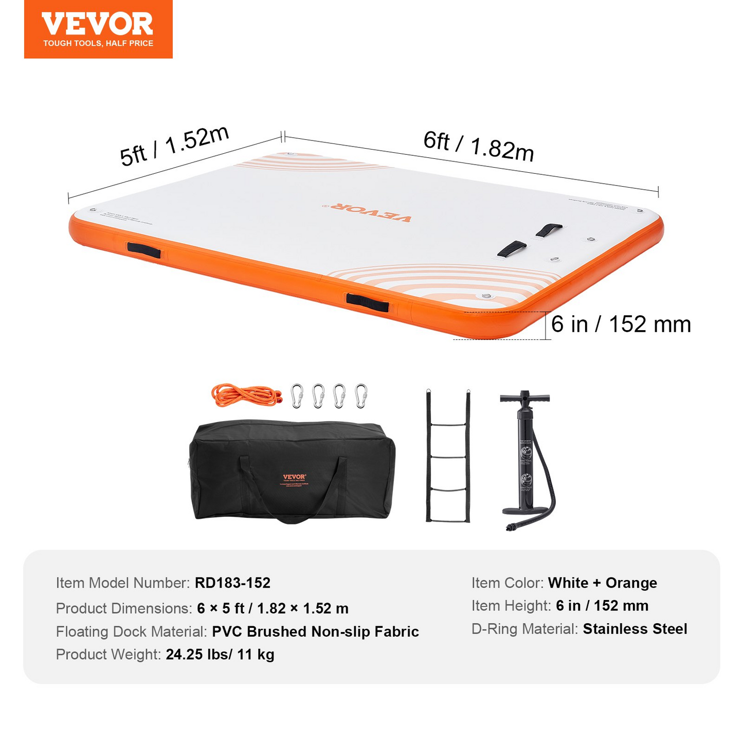 VEVOR Inflatable Floating Dock - 6x5FT Durable Non-Slip Water Mat with Detachable Ladder - Ideal for Pool, Beach, and Ocean Adventures