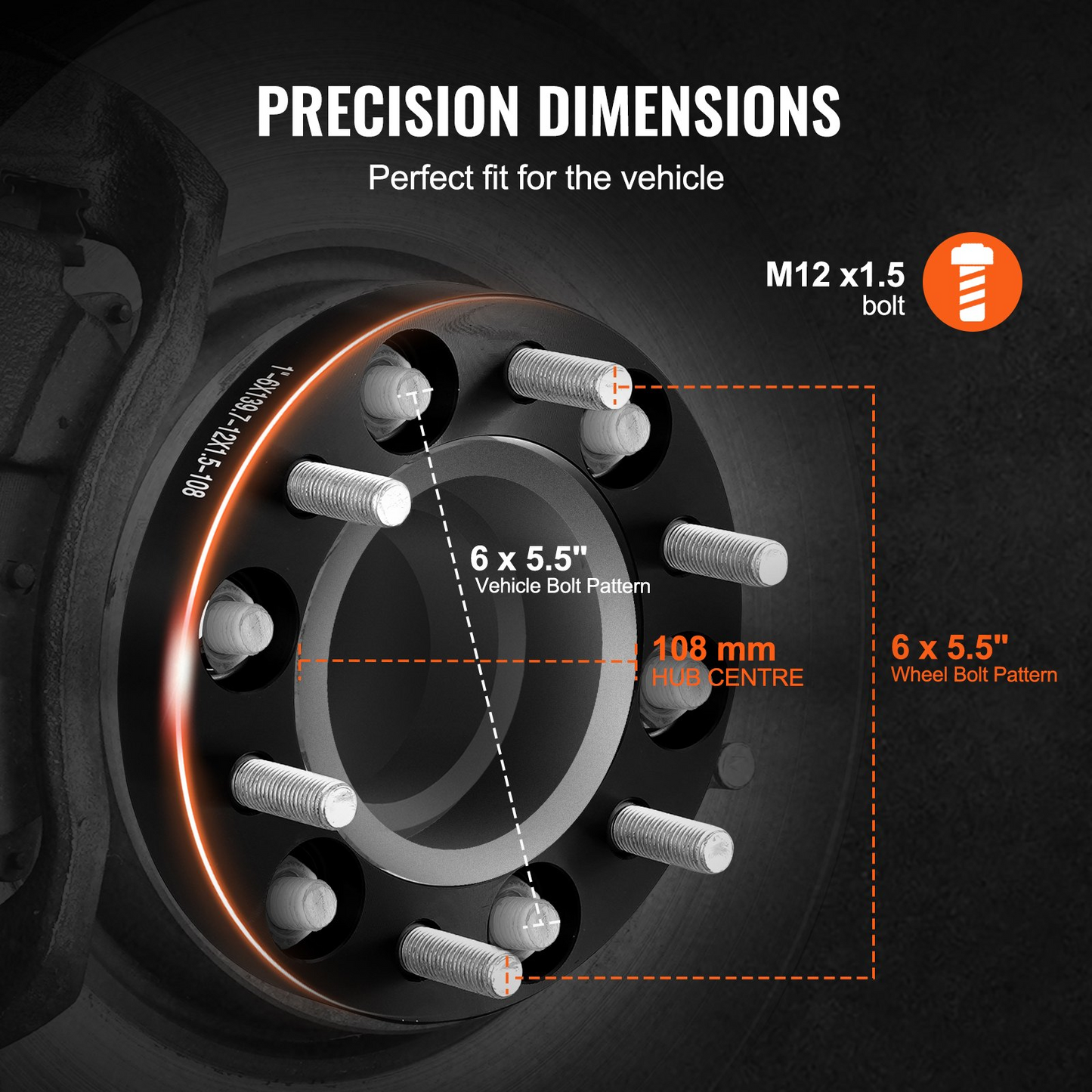 VEVOR 1" Wheel Spacers 6x5.5" Wheel Adapters, 6 Lug Forged Aluminum Alloy Spacer Set, 4 PCS, Black