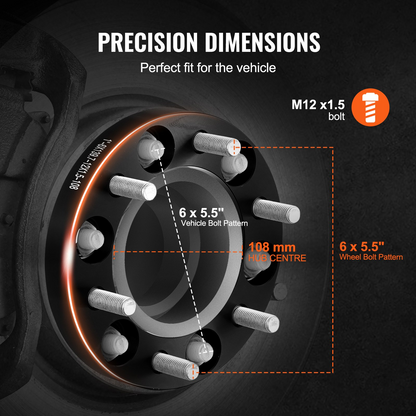 VEVOR 1" Wheel Spacers 6x5.5" Wheel Adapters, 6 Lug Forged Aluminum Alloy Spacer Set, 4 PCS, Black