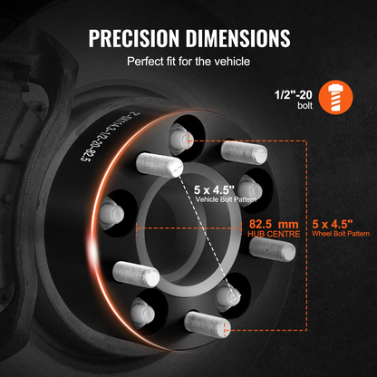 VEVOR 2" 5x4.5" Wheel Spacers & Adapters | 5 Lug Forged Spacers | Set of 4 | Enhanced Stability & Precision | Black Finish