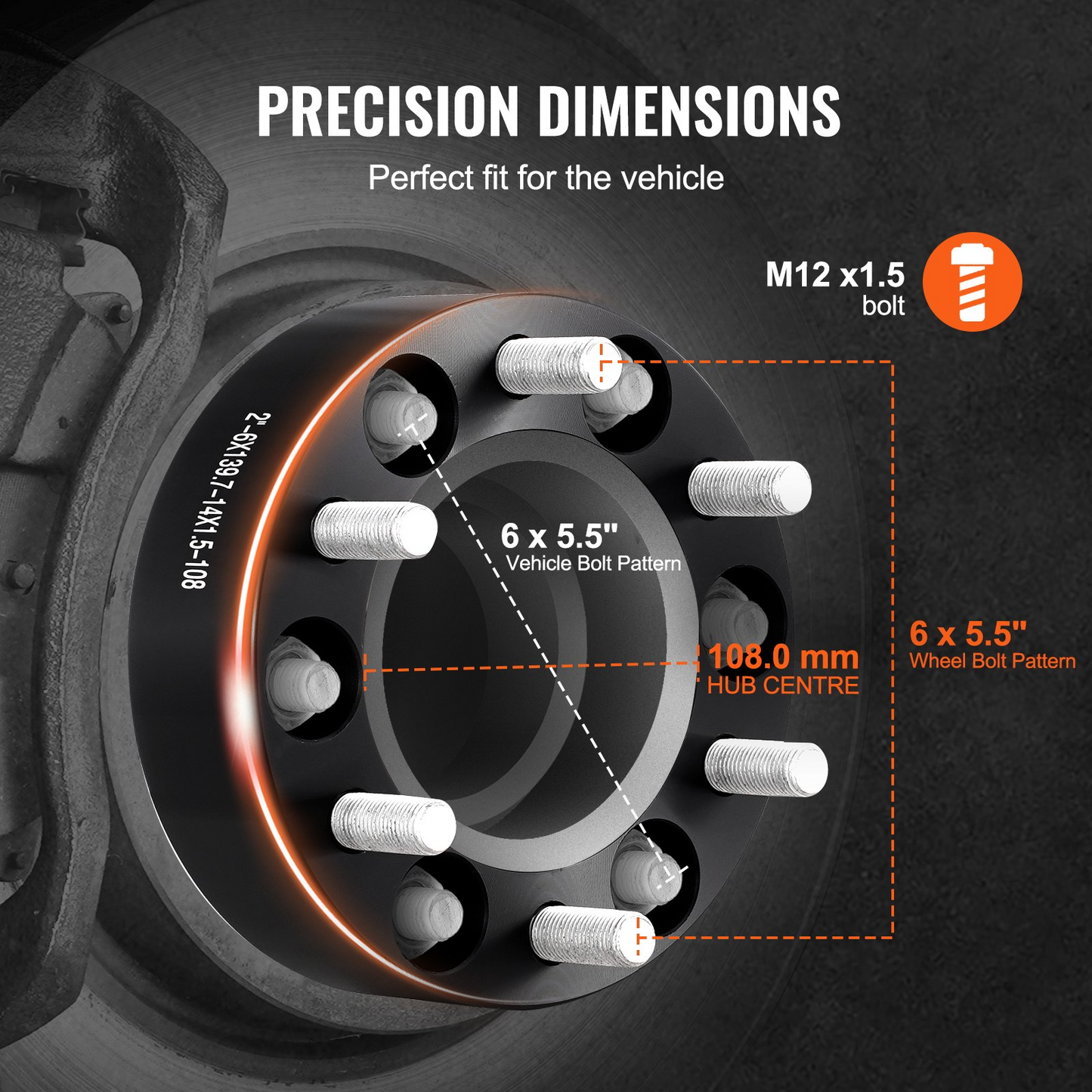 VEVOR 2" Wheel Spacers Adapters 6x5.5 6 Lug Forged Aluminum – 4 PCS Black | Enhanced Stability & Performance