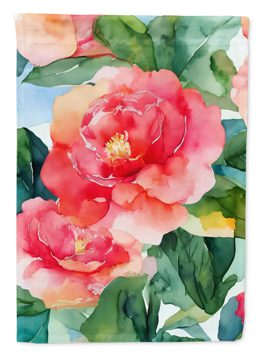 Vibrant Alabama Camellia Watercolor Garden Flag - Durable, Double-Sided 2-Ply Polyester, Handcrafted in USA