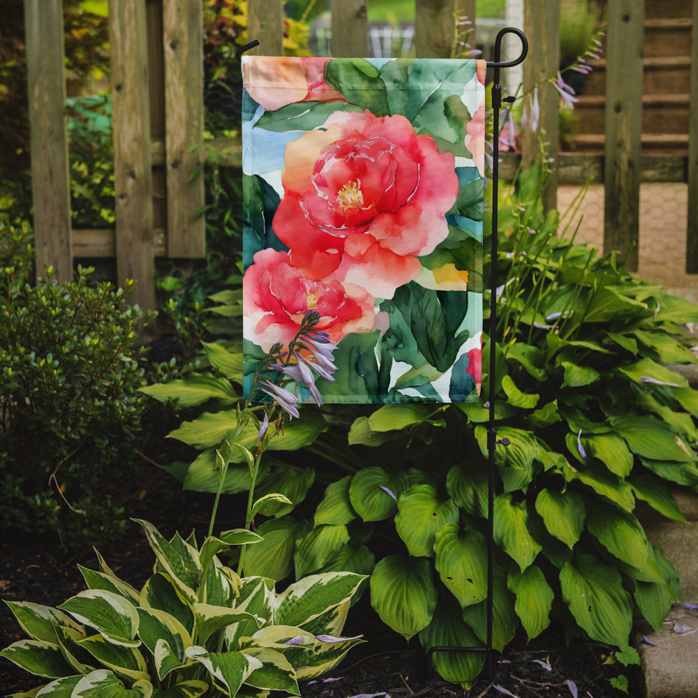 Vibrant Alabama Camellia Watercolor Garden Flag - Durable, Double-Sided 2-Ply Polyester, Handcrafted in USA
