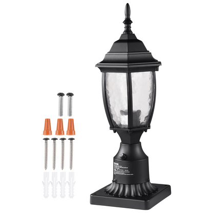 VEVOR Outdoor Lamp Post Light - Dusk to Dawn Sensor, 15.75" Pole or Pier Mount, Elegant and Weatherproof Aluminum Alloy and Glass Design