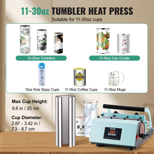 VEVOR Tumbler Heat Press Machine | 11-30oz Mug Press for Sublimation Tumblers, Green