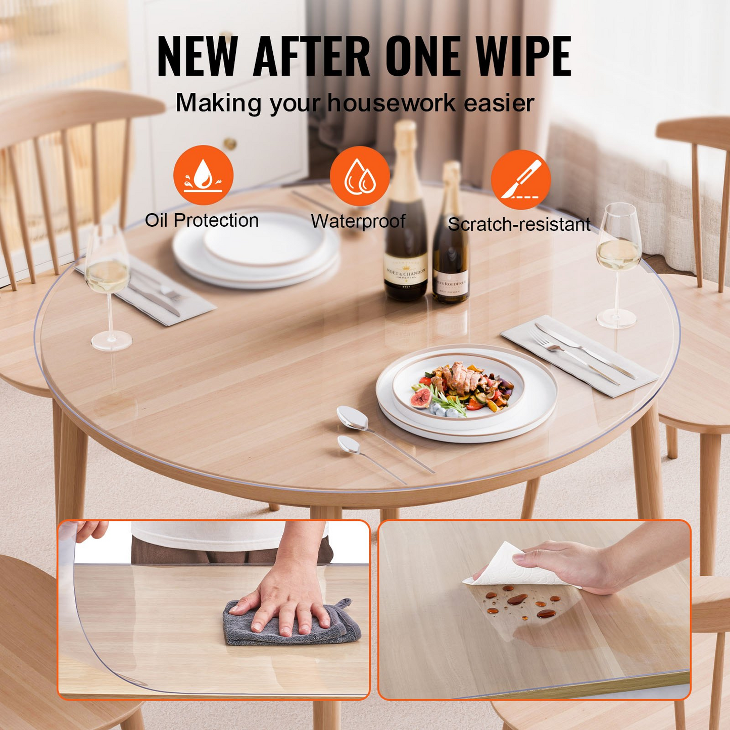 VEVOR 42 Inch Round PVC Table Protector - Premium 2.0mm Thick Clear Plastic Desk Cover - Ideal for Dining Tables and Office Desks
