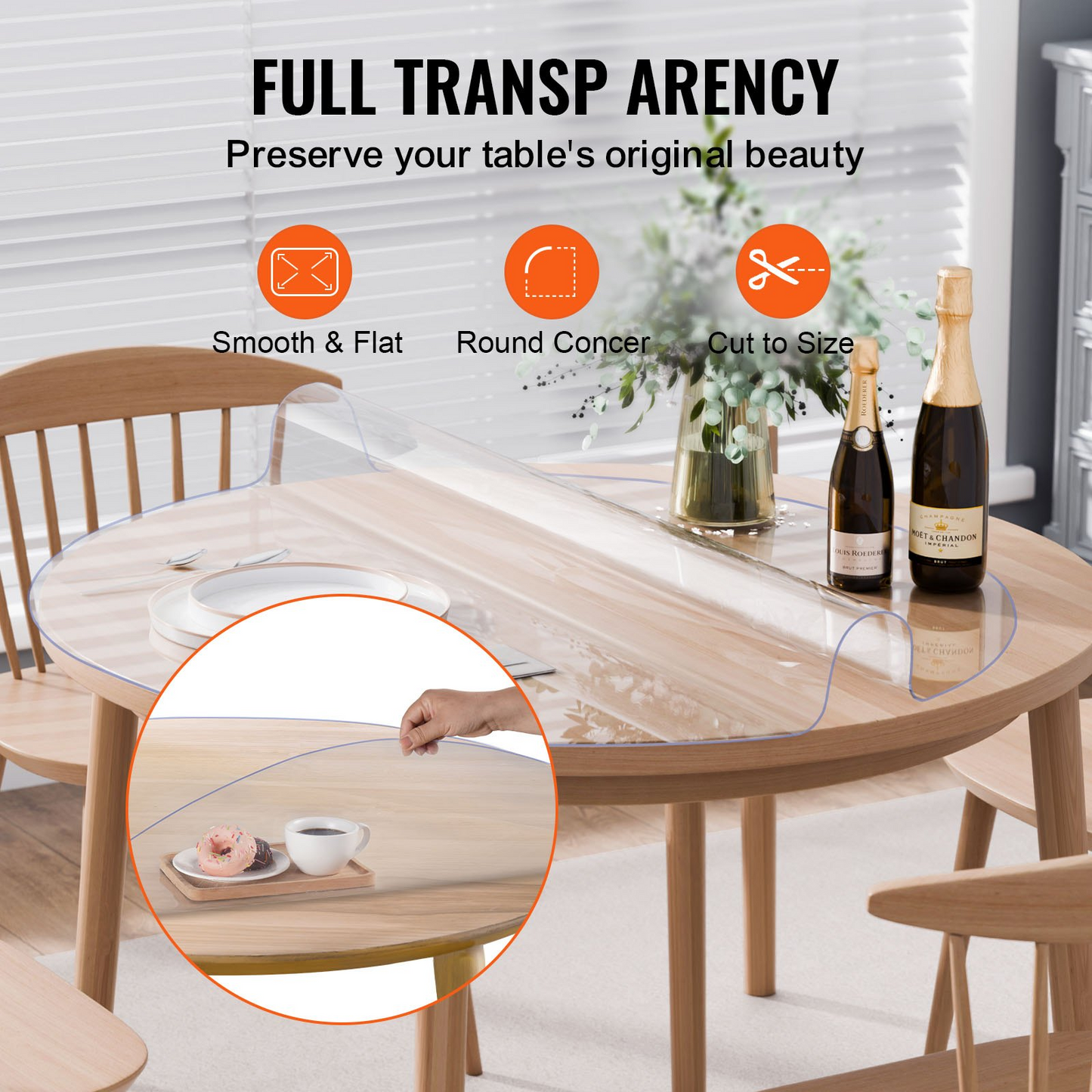 VEVOR 42 Inch Round PVC Table Protector - Premium 2.0mm Thick Clear Plastic Desk Cover - Ideal for Dining Tables and Office Desks