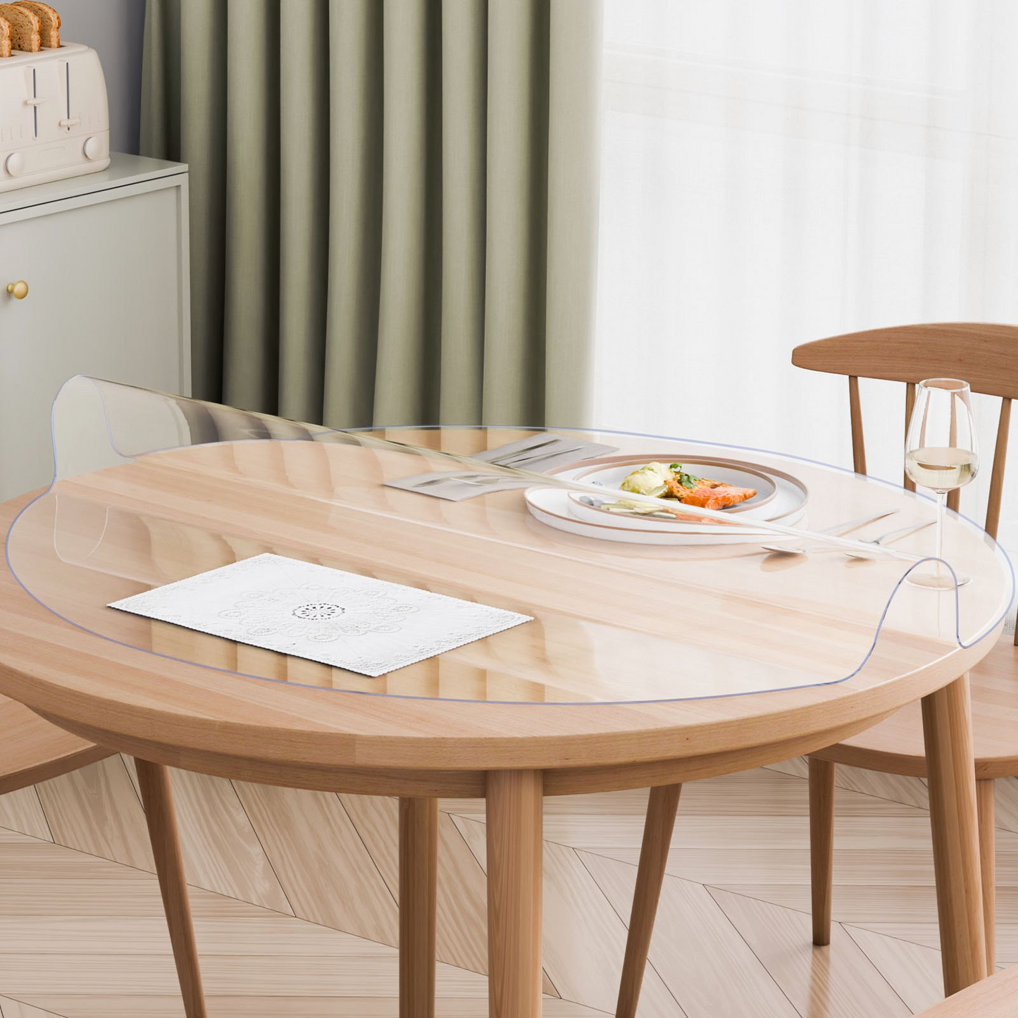 VEVOR 42 Inch Round PVC Table Protector - Premium 2.0mm Thick Clear Plastic Desk Cover - Ideal for Dining Tables and Office Desks