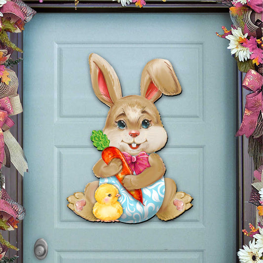 Bunny with Chick Wooden Door Hanger by G. DeBrekht - Easter Spring Decor - 815432-1H-0