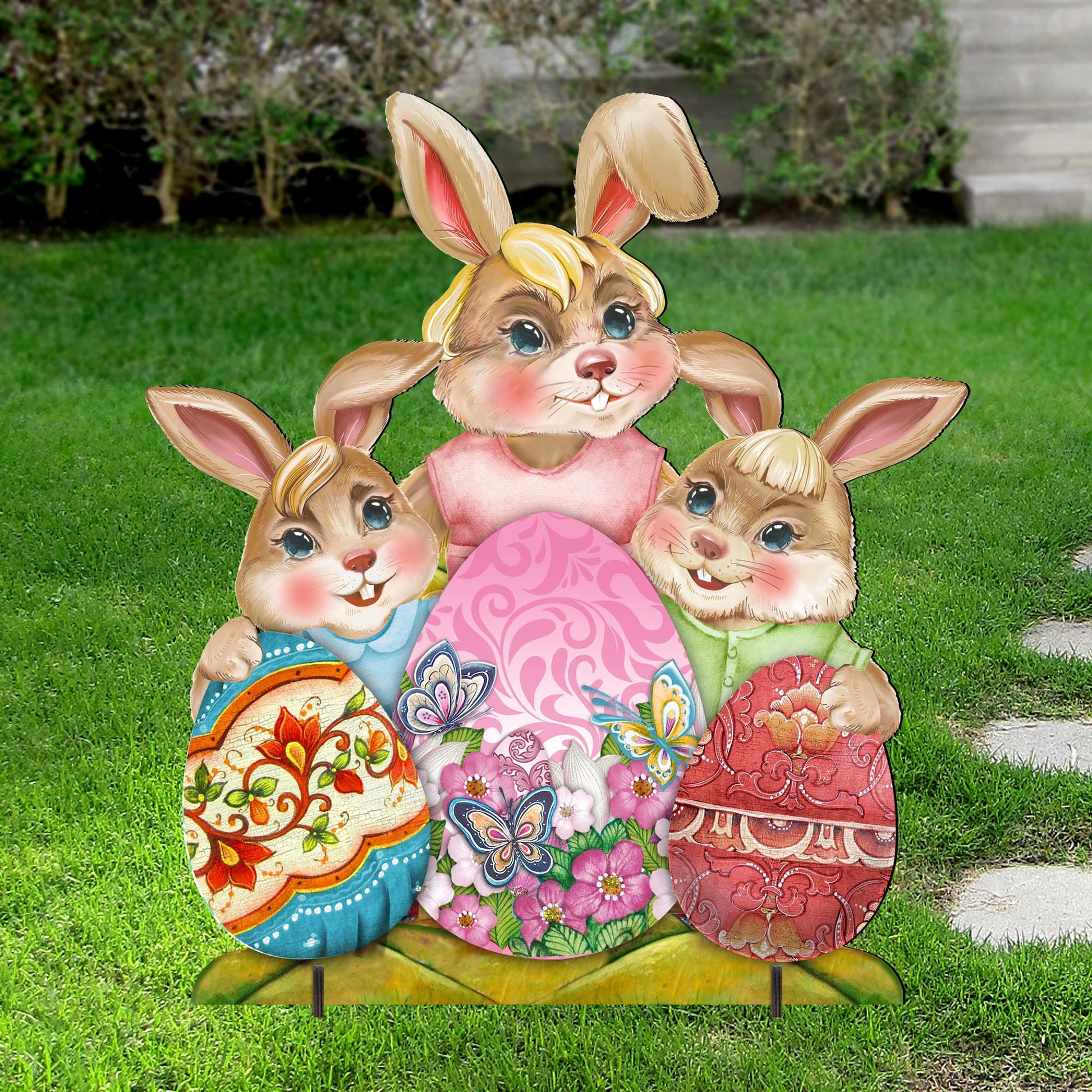 Bunny Drucker Family Easter Yard Sign by G. DeBrekht - Easter Spring Decor - 8154431F-1