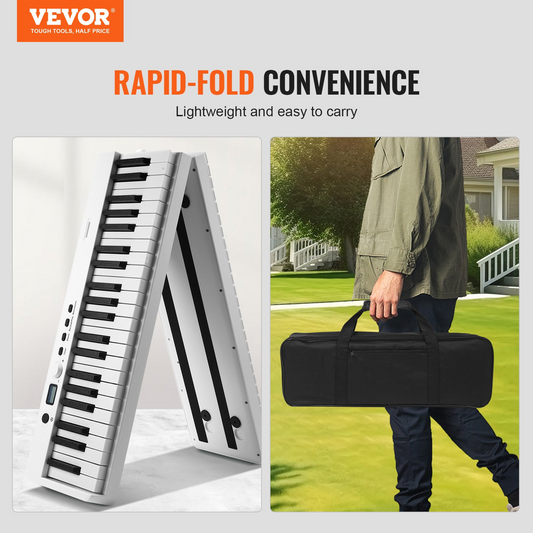 VEVOR 88 Key Folding Keyboard Piano - Portable & Foldable, Bluetooth MIDI, White - Ideal for Music Education & Practice
