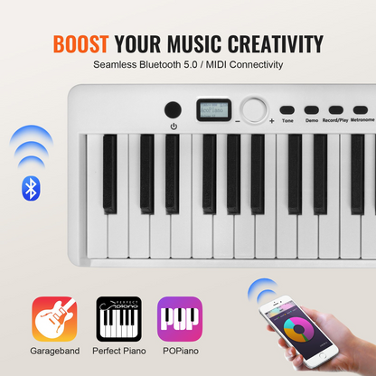 VEVOR 88 Key Folding Keyboard Piano - Portable & Foldable, Bluetooth MIDI, White - Ideal for Music Education & Practice
