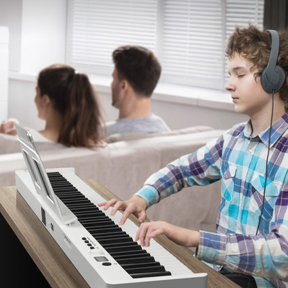 VEVOR 88 Key Folding Keyboard Piano - Portable & Foldable, Bluetooth MIDI, White - Ideal for Music Education & Practice