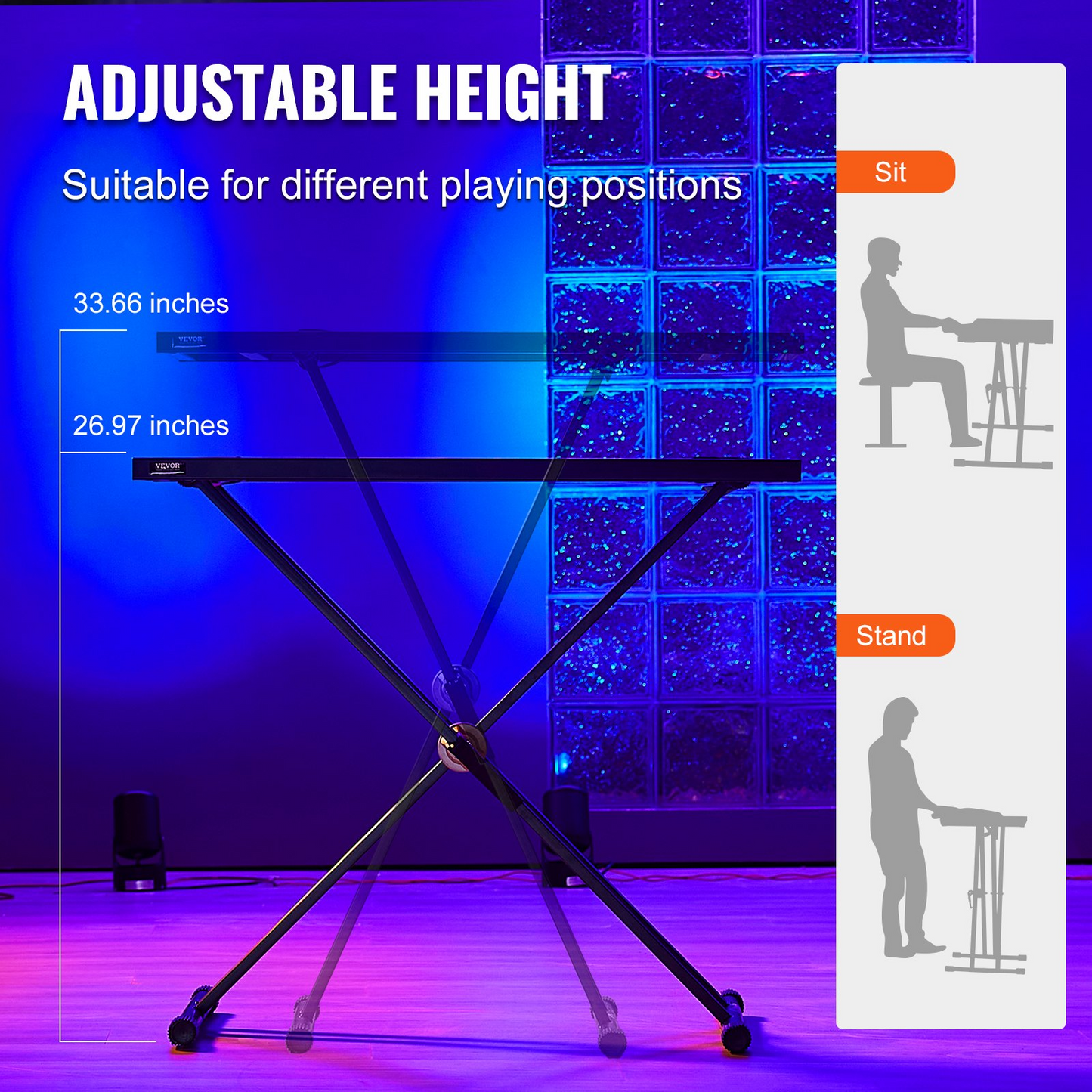 VEVOR Portable DJ Table & Adjustable Double-X Braced Keyboard Stand ??Robust, Spacious & Quick to Set Up for DJs, Musicians & Performers