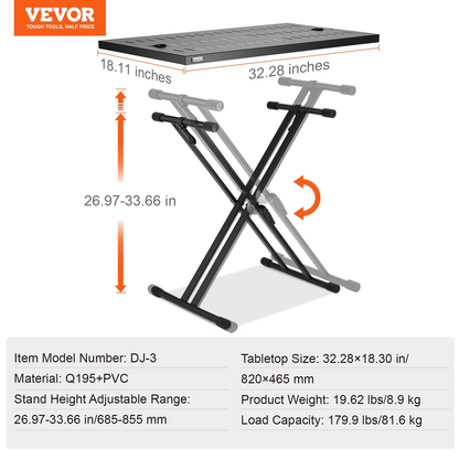VEVOR Portable DJ Table & Adjustable Double-X Braced Keyboard Stand ??Robust, Spacious & Quick to Set Up for DJs, Musicians & Performers