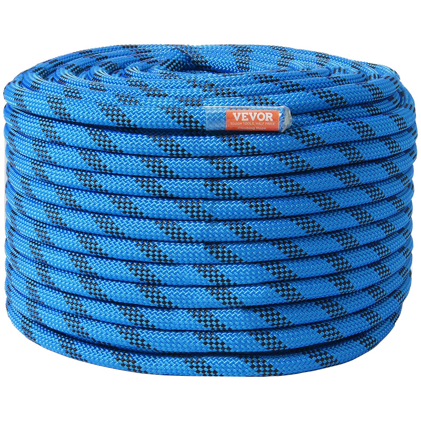 VEVOR 12.7mm Static Climbing Rope, 200ft Outdoor Rock Climbing Rope, 32KN Breaking Tension, Fiber Rope with Steel Snap Hooks for Escape, Rappelling, Fire Rescue, Blue