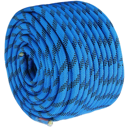 VEVOR 12.7mm Static Climbing Rope, 200ft Outdoor Rock Climbing Rope, 32KN Breaking Tension, Fiber Rope with Steel Snap Hooks for Escape, Rappelling, Fire Rescue, Blue