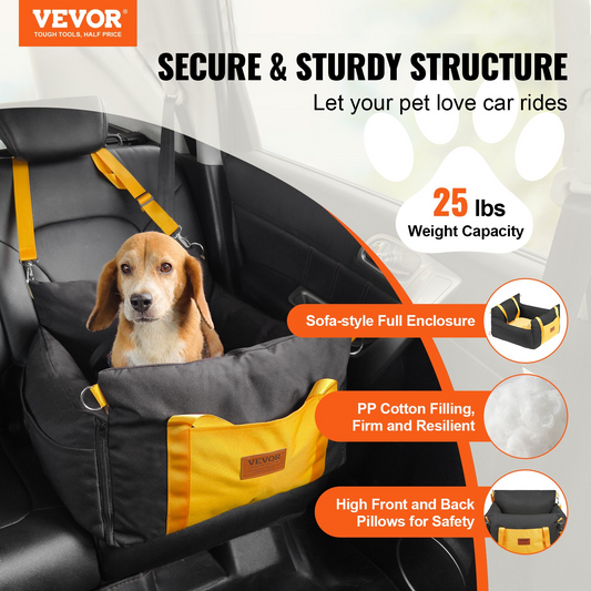 VEVOR Dog Booster Car Seat - Secure & Comfortable Pet Travel Solution for Small Dogs up to 25lbs, Black - Easy Installation & Enhanced Safety