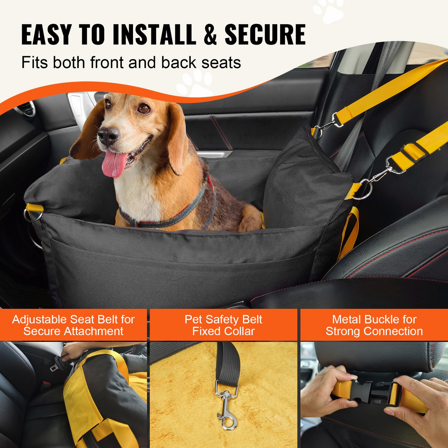 VEVOR Dog Booster Car Seat - Secure & Comfortable Pet Travel Solution for Small Dogs up to 25lbs, Black - Easy Installation & Enhanced Safety