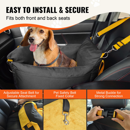 VEVOR Dog Booster Car Seat - Secure & Comfortable Pet Travel Solution for Small Dogs up to 25lbs, Black - Easy Installation & Enhanced Safety