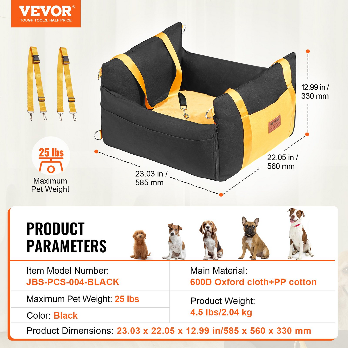 VEVOR Dog Booster Car Seat - Secure & Comfortable Pet Travel Solution for Small Dogs up to 25lbs, Black - Easy Installation & Enhanced Safety