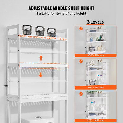 VEVOR 3-Tier Over the Toilet Storage Rack - Bamboo Space Saver Shelf - Adjustable Bathroom Organizer, Easy Installation, White