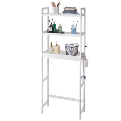 VEVOR 3-Tier Over the Toilet Storage Rack - Bamboo Space Saver Shelf - Adjustable Bathroom Organizer, Easy Installation, White
