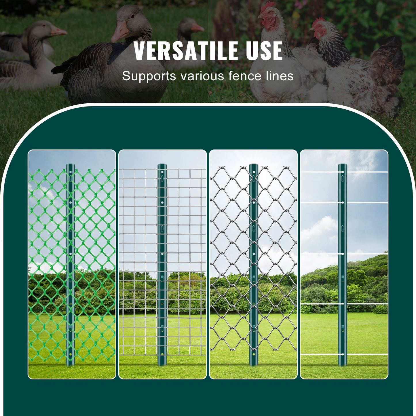 VEVOR 3 Feet Fence Post - 10 Pack Heavy Duty Green T-Post for Durable Metal Fencing