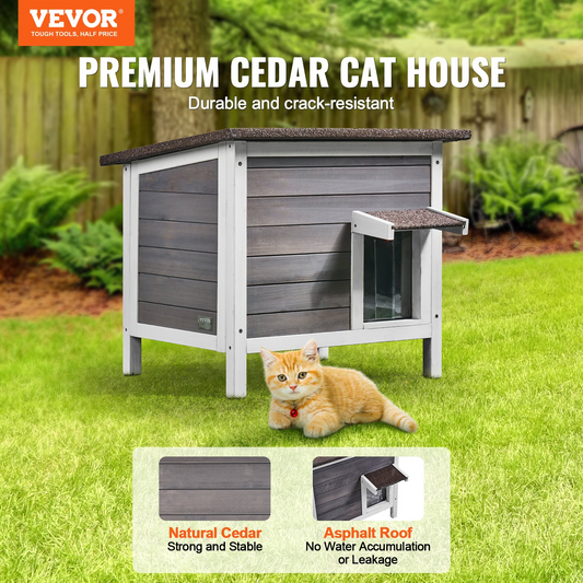 VEVOR Wooden Outdoor Cat House - Weatherproof, Safe, and Spacious Shelter for Feral Cats with Roof & PVC Door Flaps