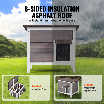 VEVOR Wooden Outdoor Cat House - Weatherproof, Safe, and Spacious Shelter for Feral Cats with Roof & PVC Door Flaps
