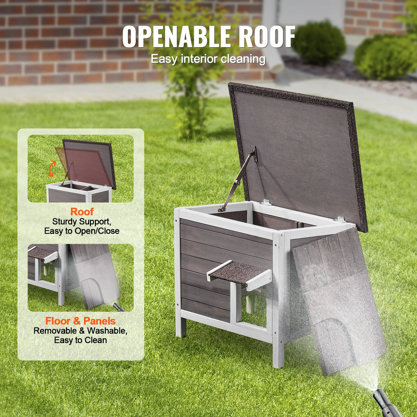 VEVOR Wooden Outdoor Cat House - Weatherproof, Safe, and Spacious Shelter for Feral Cats with Roof & PVC Door Flaps