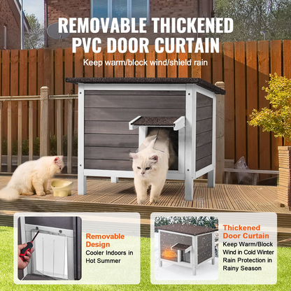 VEVOR Wooden Outdoor Cat House - Weatherproof, Safe, and Spacious Shelter for Feral Cats with Roof & PVC Door Flaps
