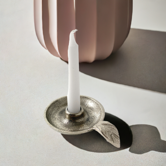 Elegant Vibhsa Silver Taper Candlestick Holder Dish - Perfect Rustic Home Decor Accessory