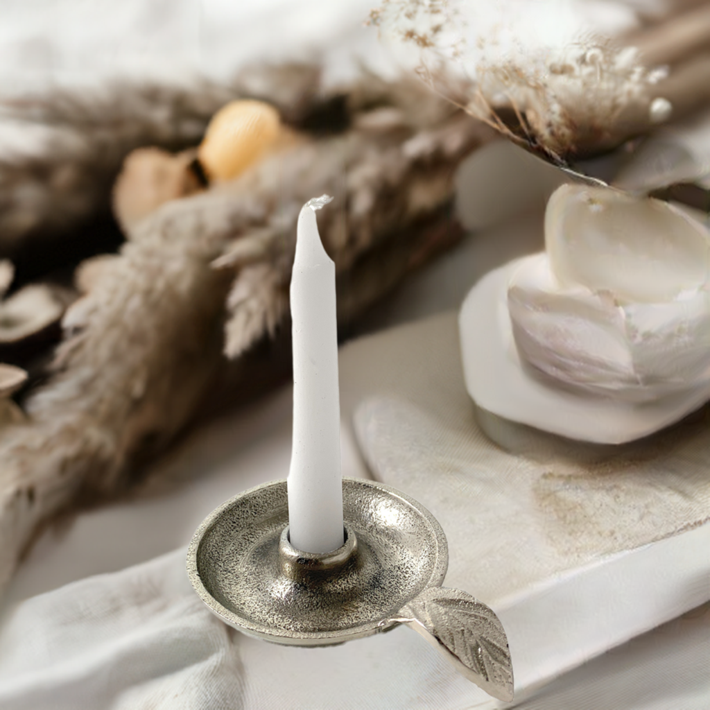 Elegant Vibhsa Silver Taper Candlestick Holder Dish - Perfect Rustic Home Decor Accessory