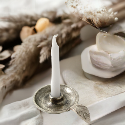 Elegant Vibhsa Silver Taper Candlestick Holder Dish - Perfect Rustic Home Decor Accessory