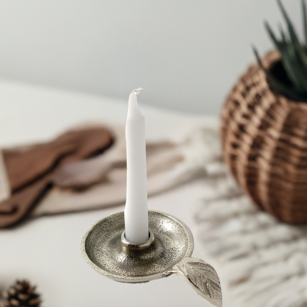 Elegant Vibhsa Silver Taper Candlestick Holder Dish - Perfect Rustic Home Decor Accessory