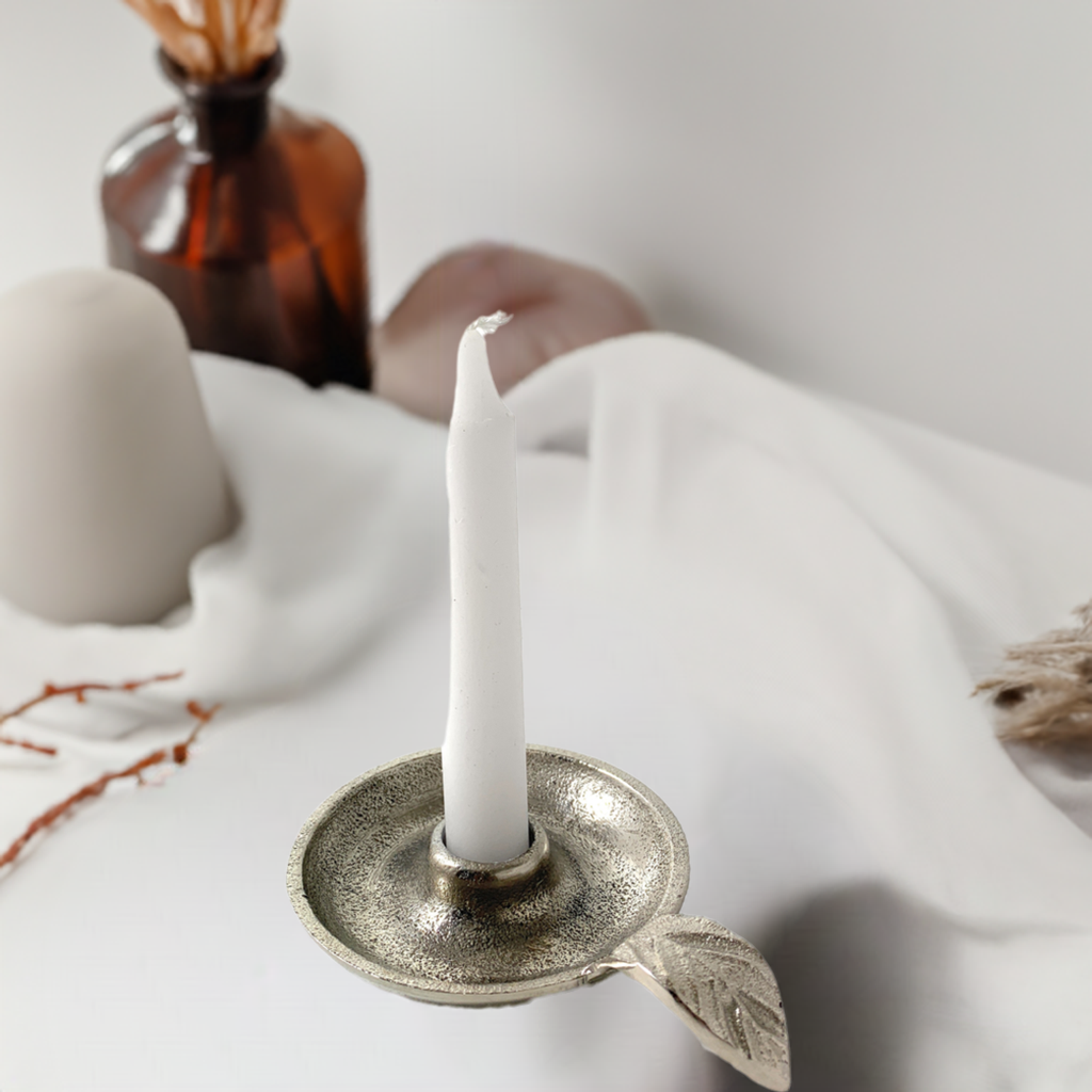 Elegant Vibhsa Silver Taper Candlestick Holder Dish - Perfect Rustic Home Decor Accessory