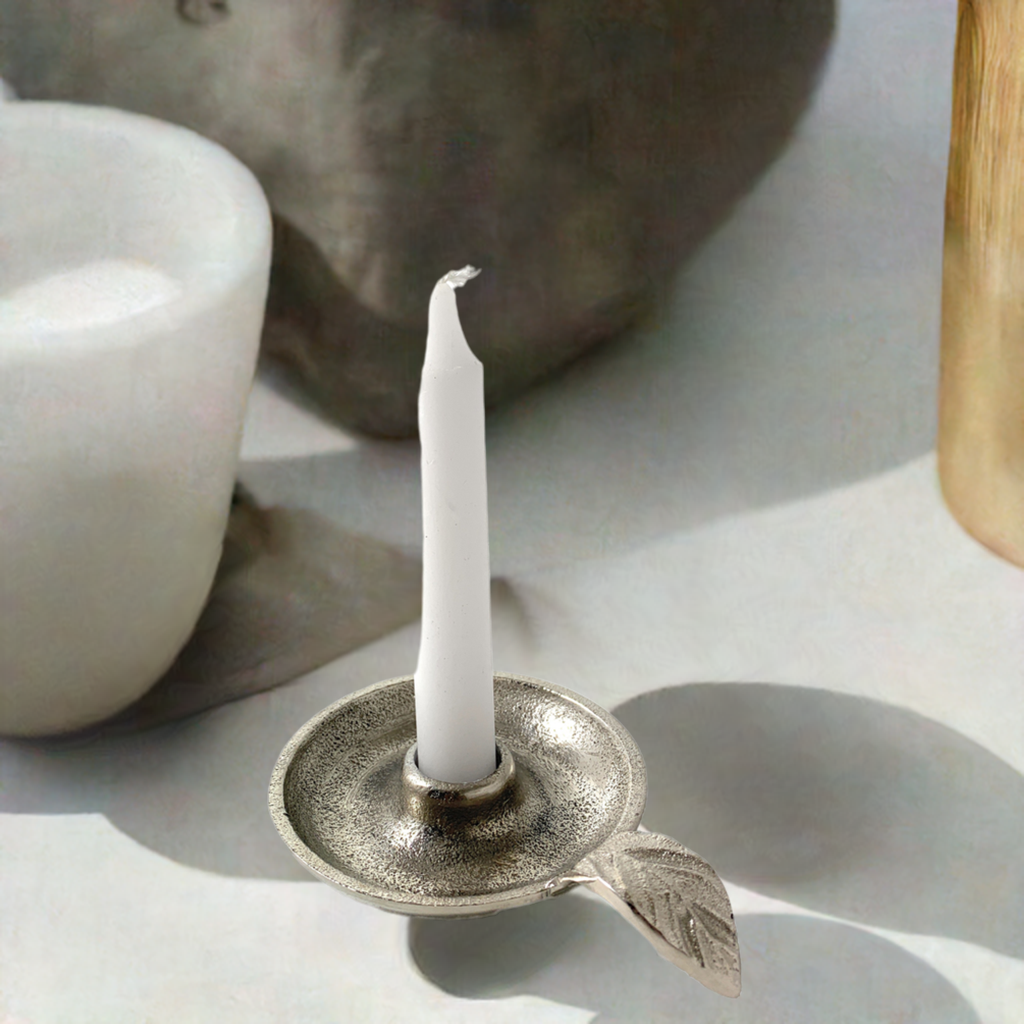 Elegant Vibhsa Silver Taper Candlestick Holder Dish - Perfect Rustic Home Decor Accessory