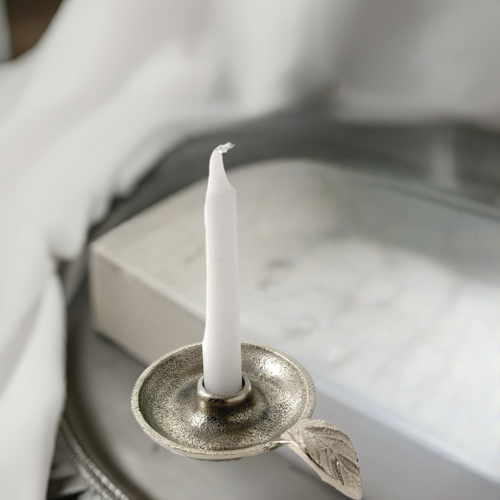 Elegant Vibhsa Silver Taper Candlestick Holder Dish - Perfect Rustic Home Decor Accessory