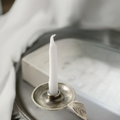 Elegant Vibhsa Silver Taper Candlestick Holder Dish - Perfect Rustic Home Decor Accessory
